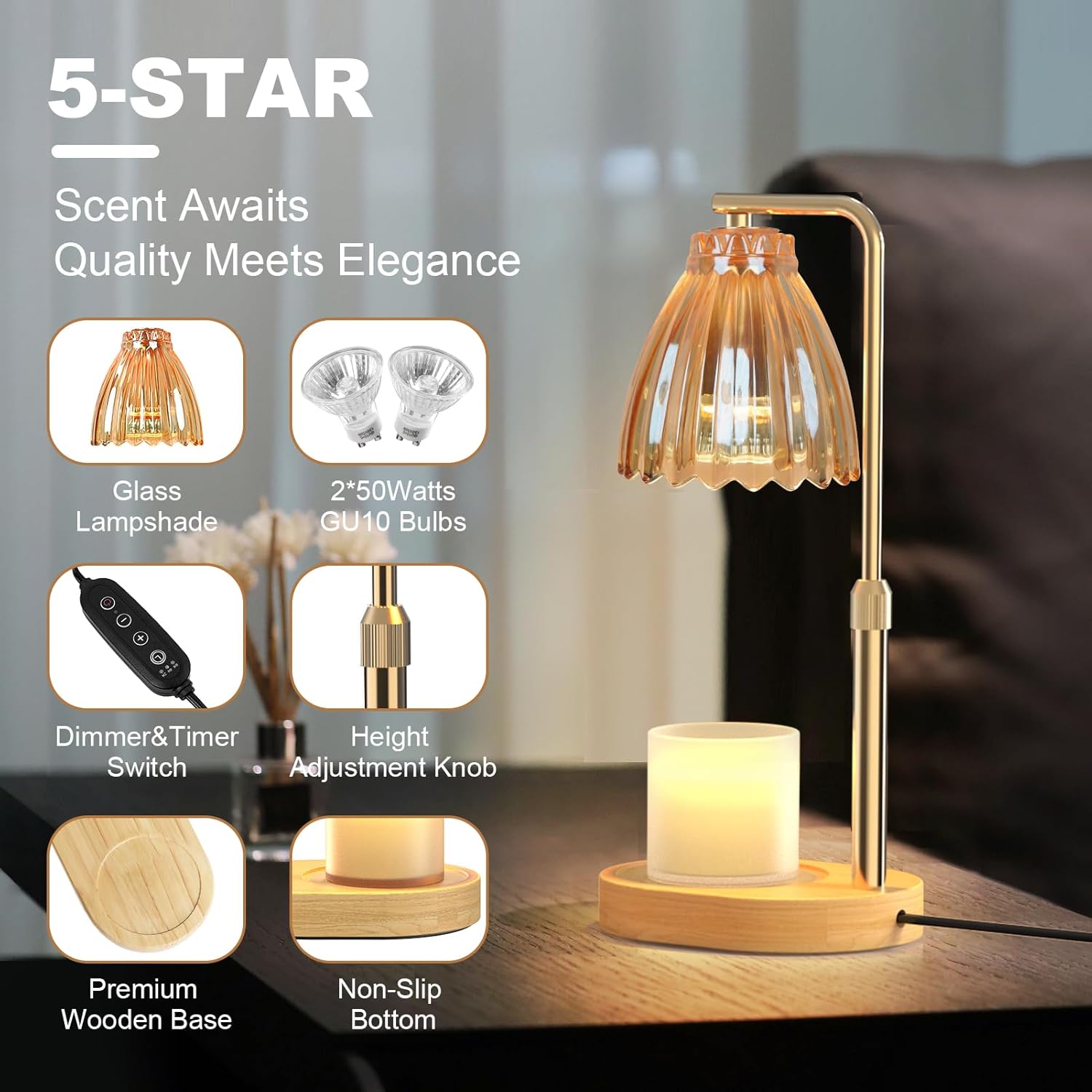Detalle de Adjustable Candle Warmer Lamp with Timer ⏳🕯
