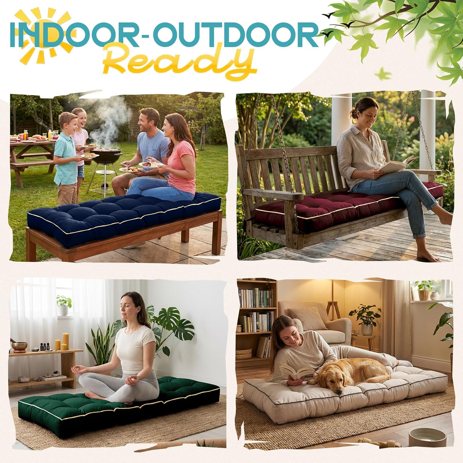 Thumbnail 6 de TaiBest TB-OC Outdoor Bench Cushion, Green Tufted 36 x 14 x 4 in.