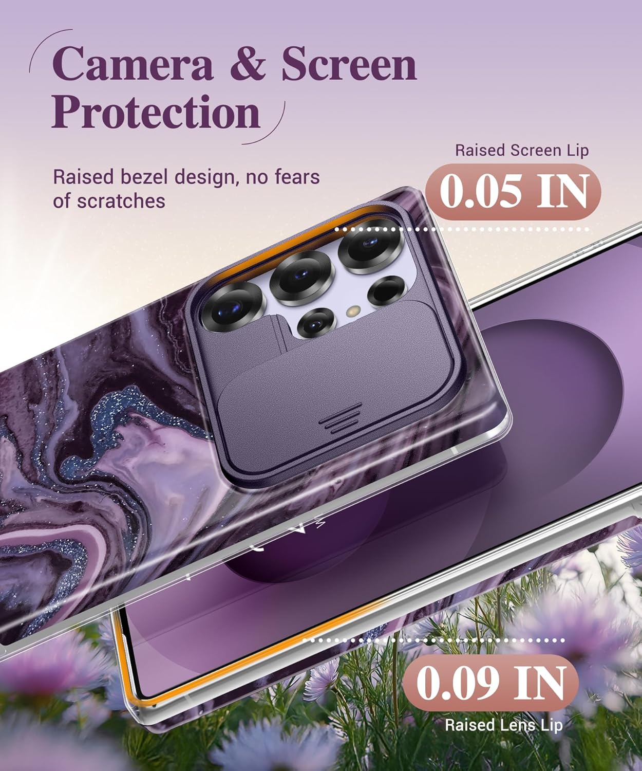 Detalle de GVIEWIN Marble Slim Fit Case with Slide Camera Cover for Samsung Galaxy S25 Ultra (6.9", 2025) — Marble Finish