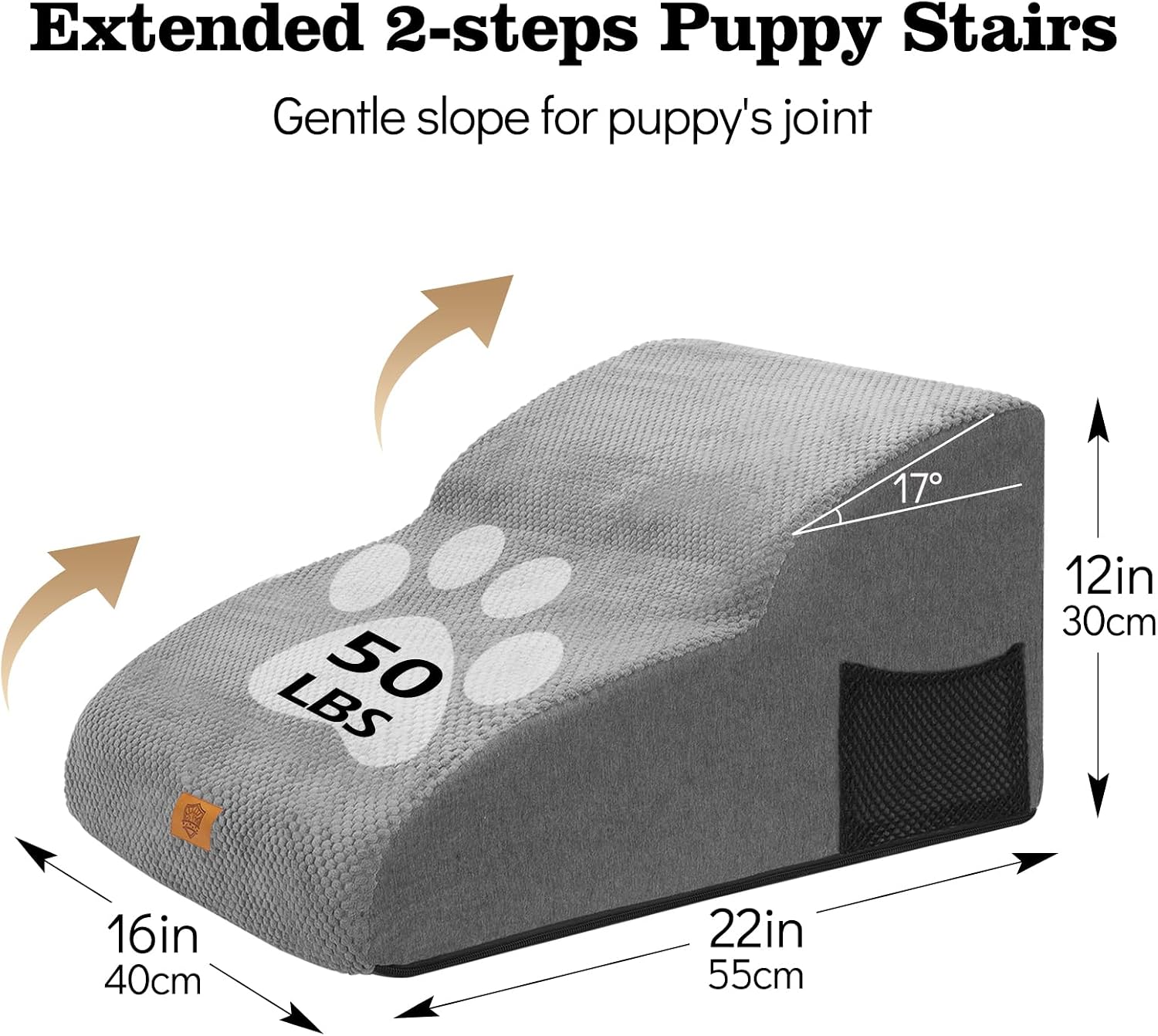 Detalle de Pawchop Dog Ramp 2-Step Waterproof Dog Steps (Grey) – 55 x 40 x 30cm