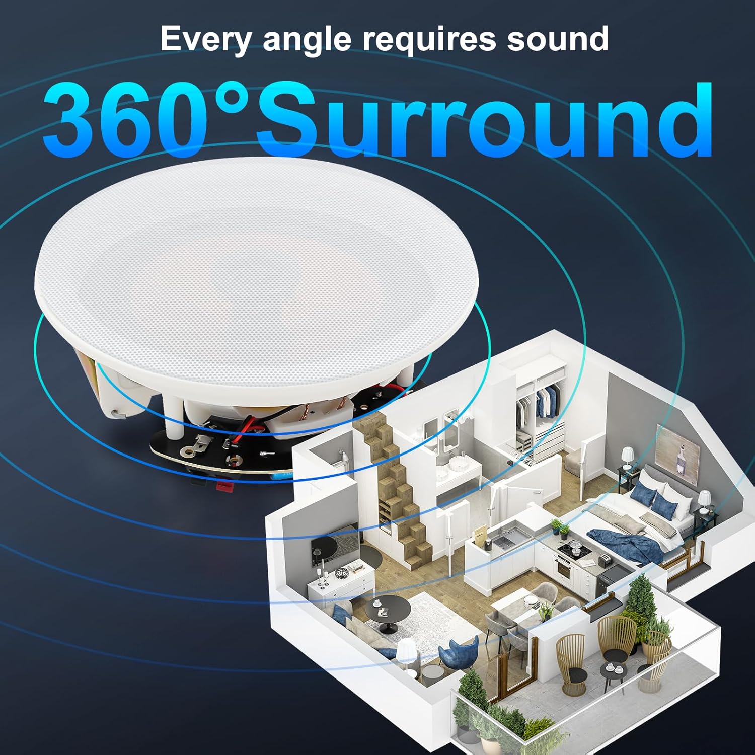 Detalle de STUDIOFINIX 6.5" 600W Bluetooth Ceiling Speaker System (4 x Speakers) – Flush Mount in-Wall/Ceiling