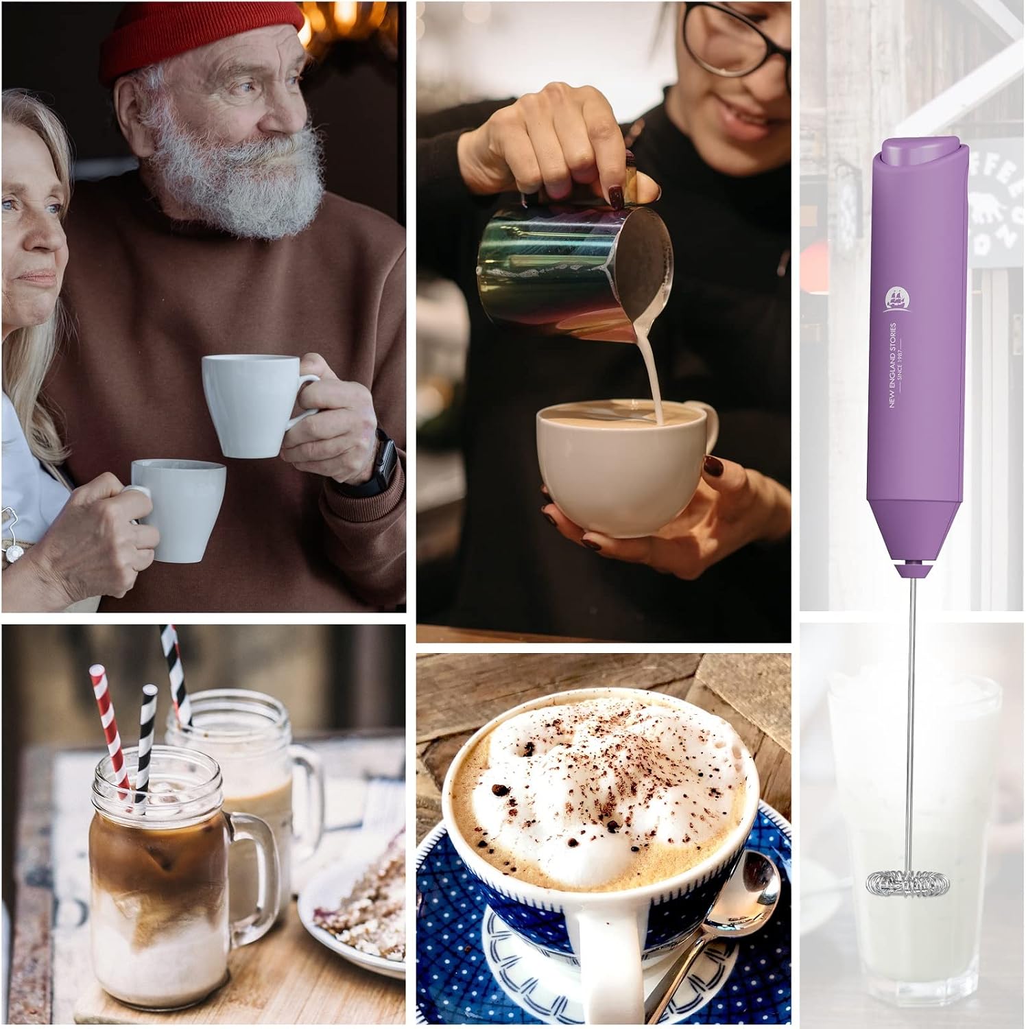 Thumbnail 6 de Handlicher Milchaufschäumer mit Mini-Schneebesen-Mixer (hellviolett) – für Cappuccino, Latte & mehr