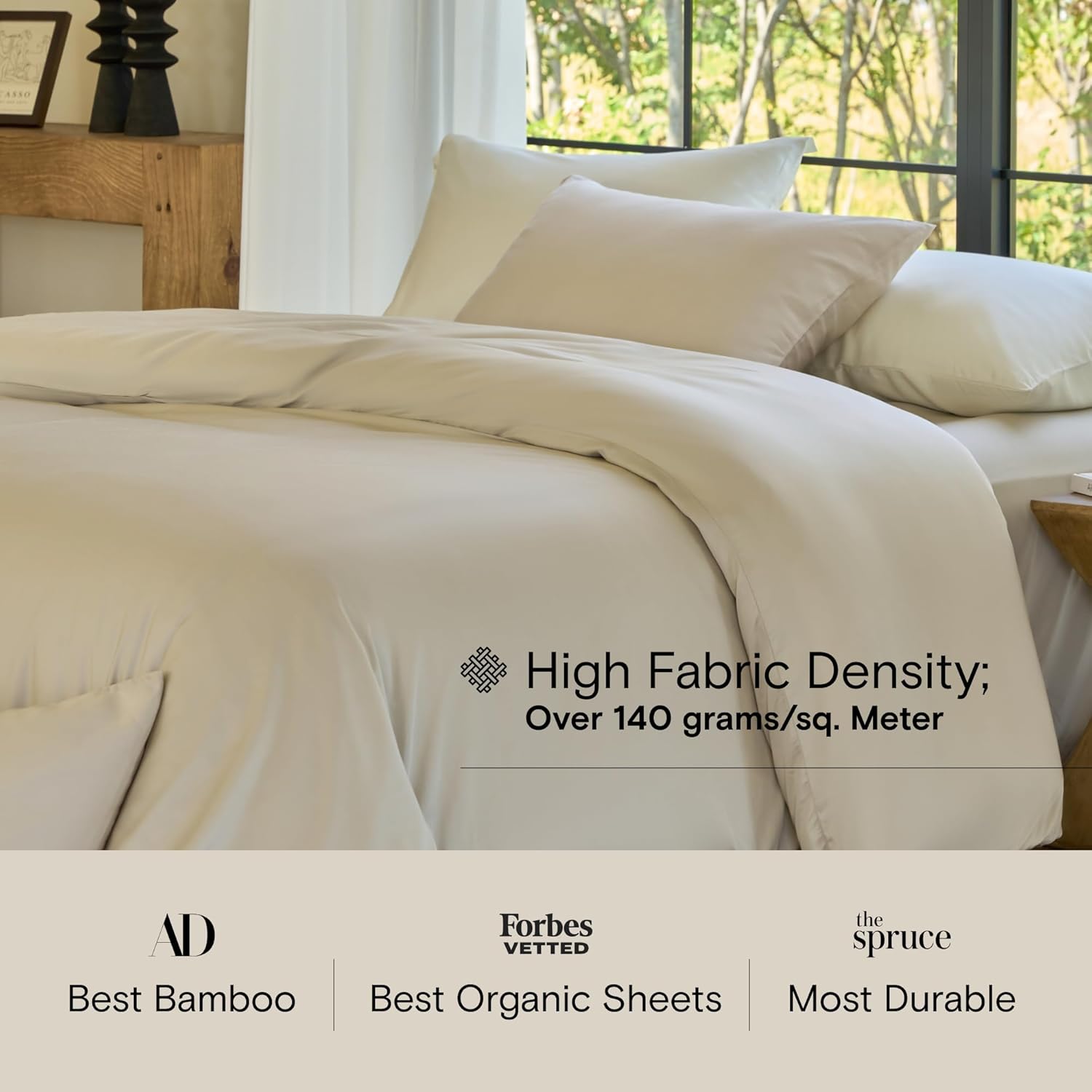 Thumbnail 3 de DOZ Sheet Set: 100% Bamboo Viscose, Organic, Cooling, 16" Deep Pockets – Queen Sand