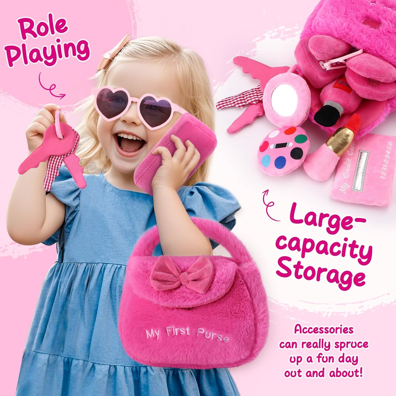 Thumbnail 1 de Toylink Geschenk Mädchen Handtaschen-Set (2–5 Jahre) mit Plüsch-Handtasche, Sound-Handy und Make-up-Zubehör – Rosa