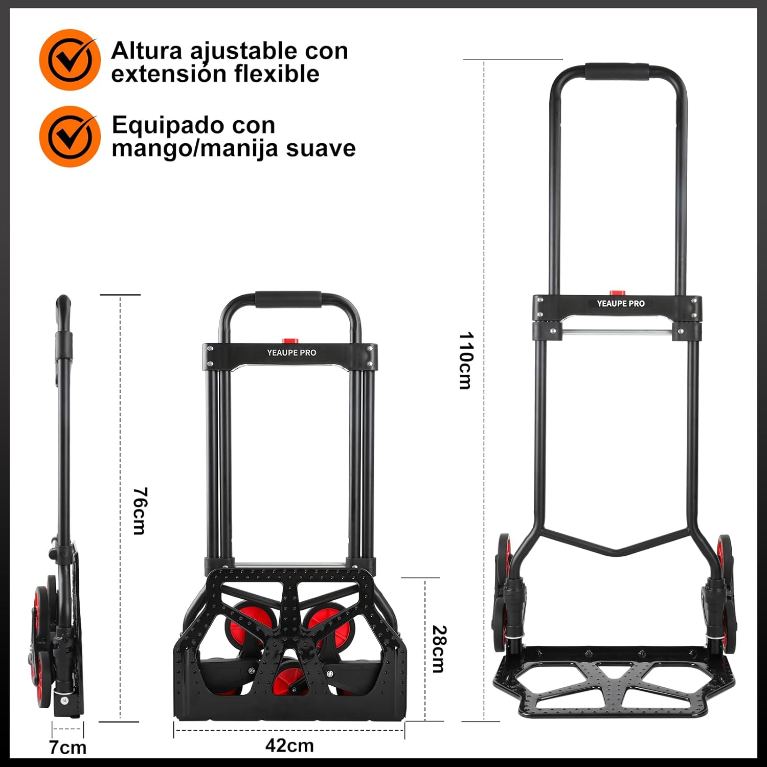 Detalle 2 de YEAUPE PRO Carretilla plegable 45 kg