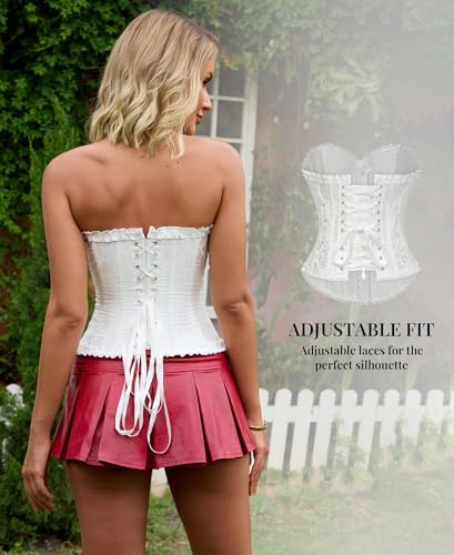 Thumbnail 6 de SZIVYSHI Halloween Overbust Corset Top, White, Size S, 14-Bone Stretch Fit