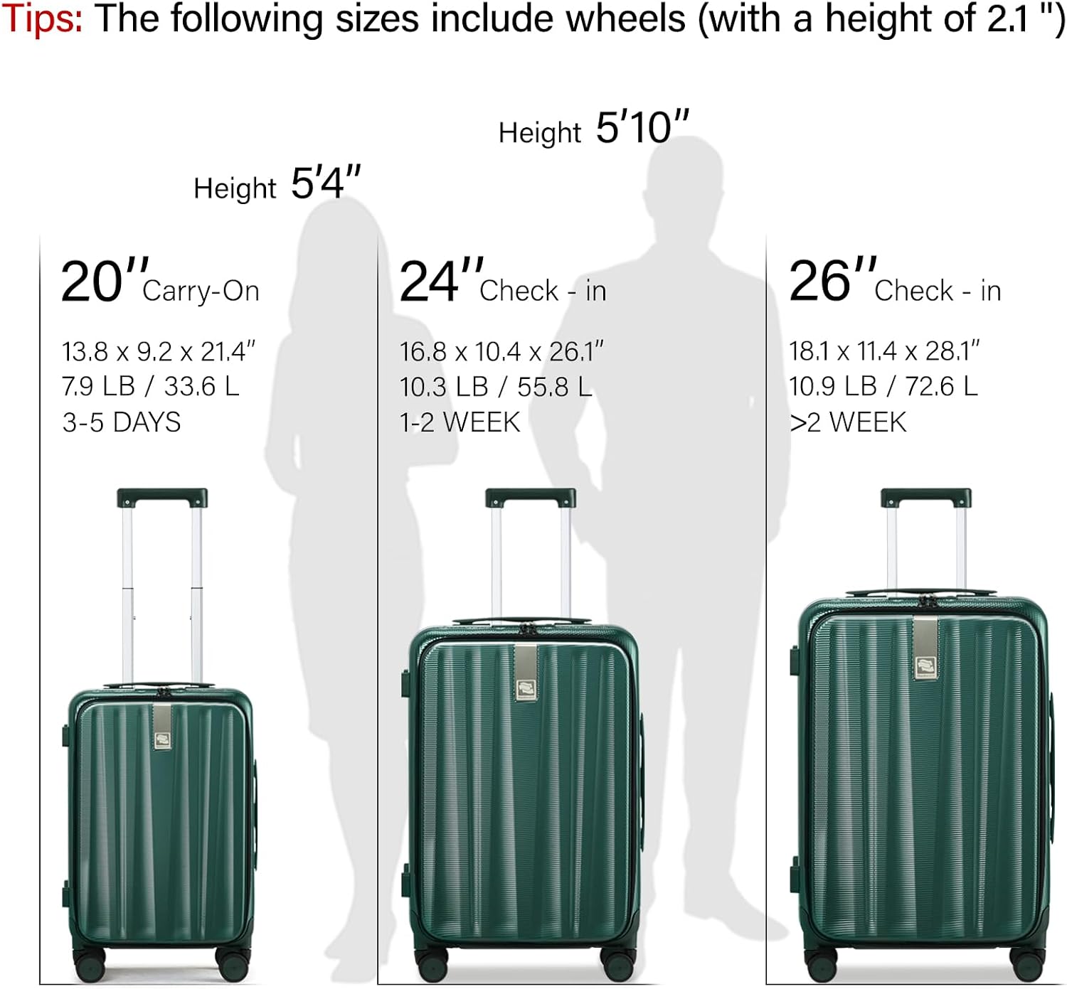 Thumbnail 3 de Hanke Front Opening 20-Inch Cabin Luggage: Blackish Green Hard Shell with 4 Dual Spinner Wheels