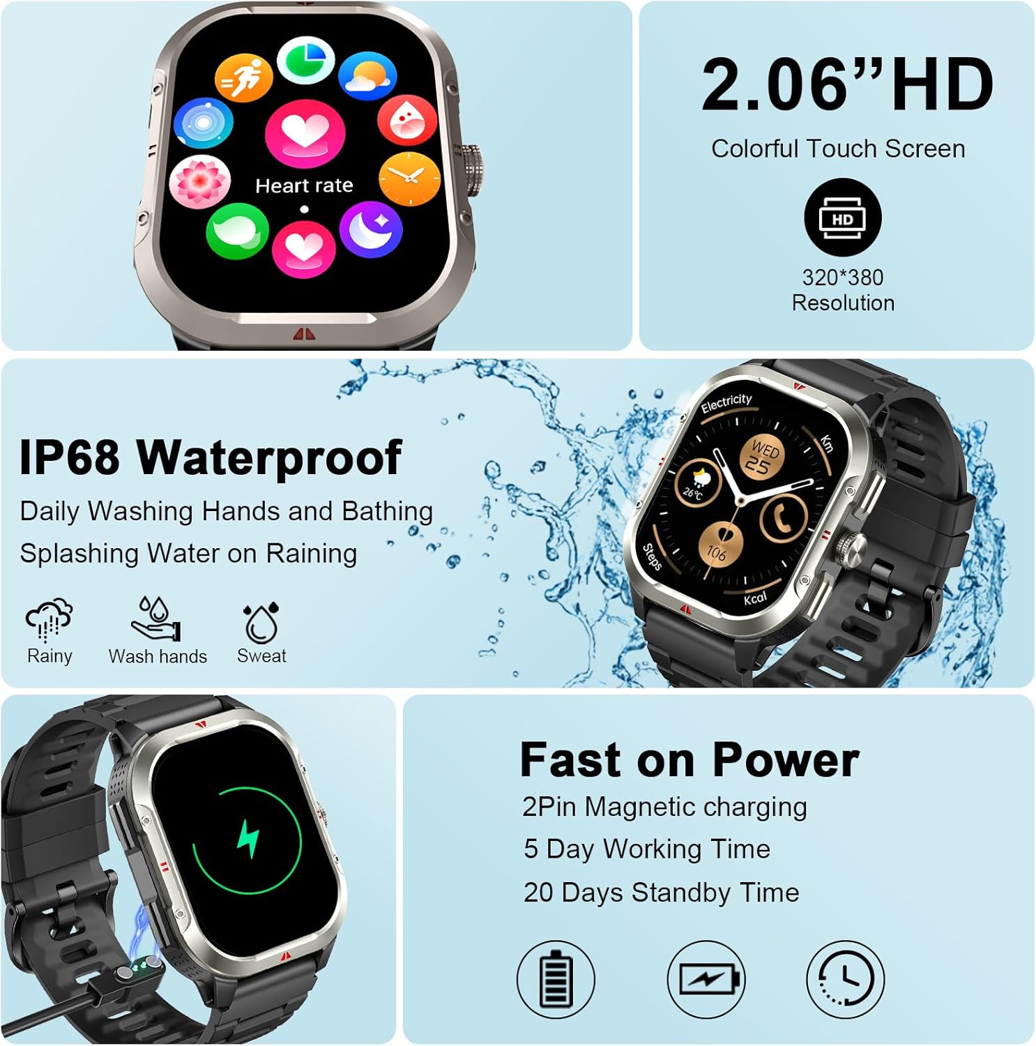 Thumbnail 6 de Smart Watch for Men GPS (2.06" HD Screen) with Bluetooth Calling, Heart Rate & GPS Fitness Modes