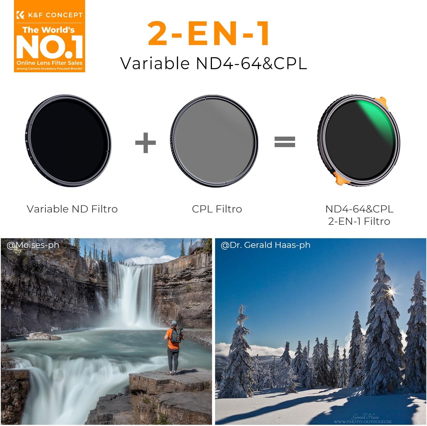 Detalle 2 de K&F CONCEPT Nano-Xcel 37mm Filtro ND4-64 y CPL 2 en 1