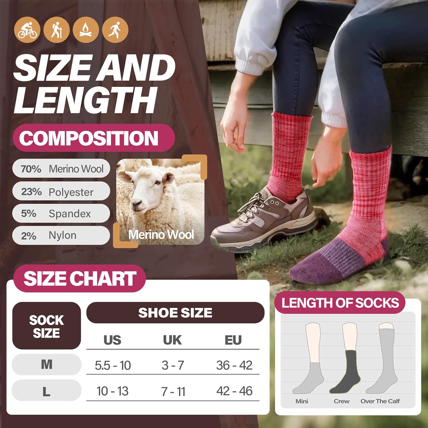 Thumbnail 4 de MOSEY KOSY Wool Walking Socks 5 Pairs