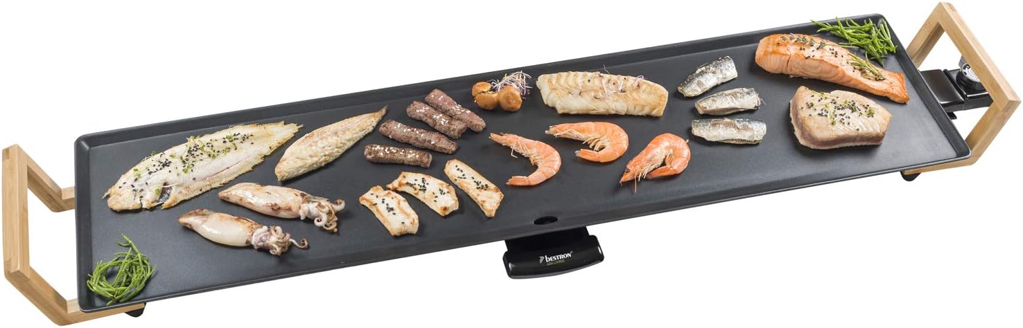 Thumbnail 6 de Bestron ABP602BB piastra elettrica per grigliare Asia Lounge da tavolo, antiaderente (nero/legno)