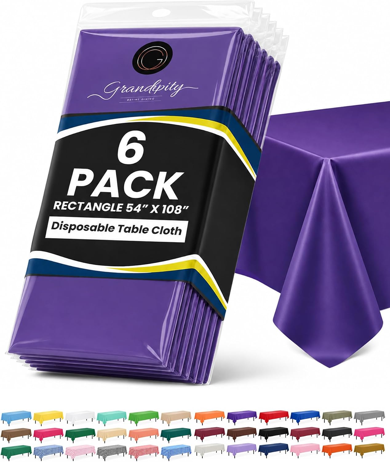 Detalle de Grandipity 6-Pack Disposable Plastic Tablecloths, Purple, 54 x 108 Inches