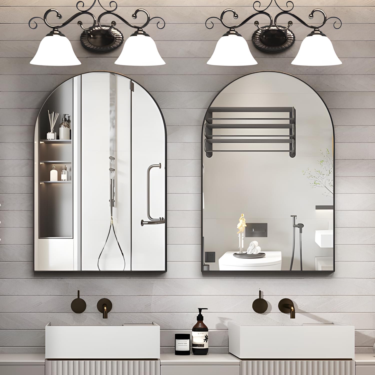 Thumbnail 6 de NEUWEABY Arched Wall Mirrors, 2-Piece Silver Set with Metal Frames