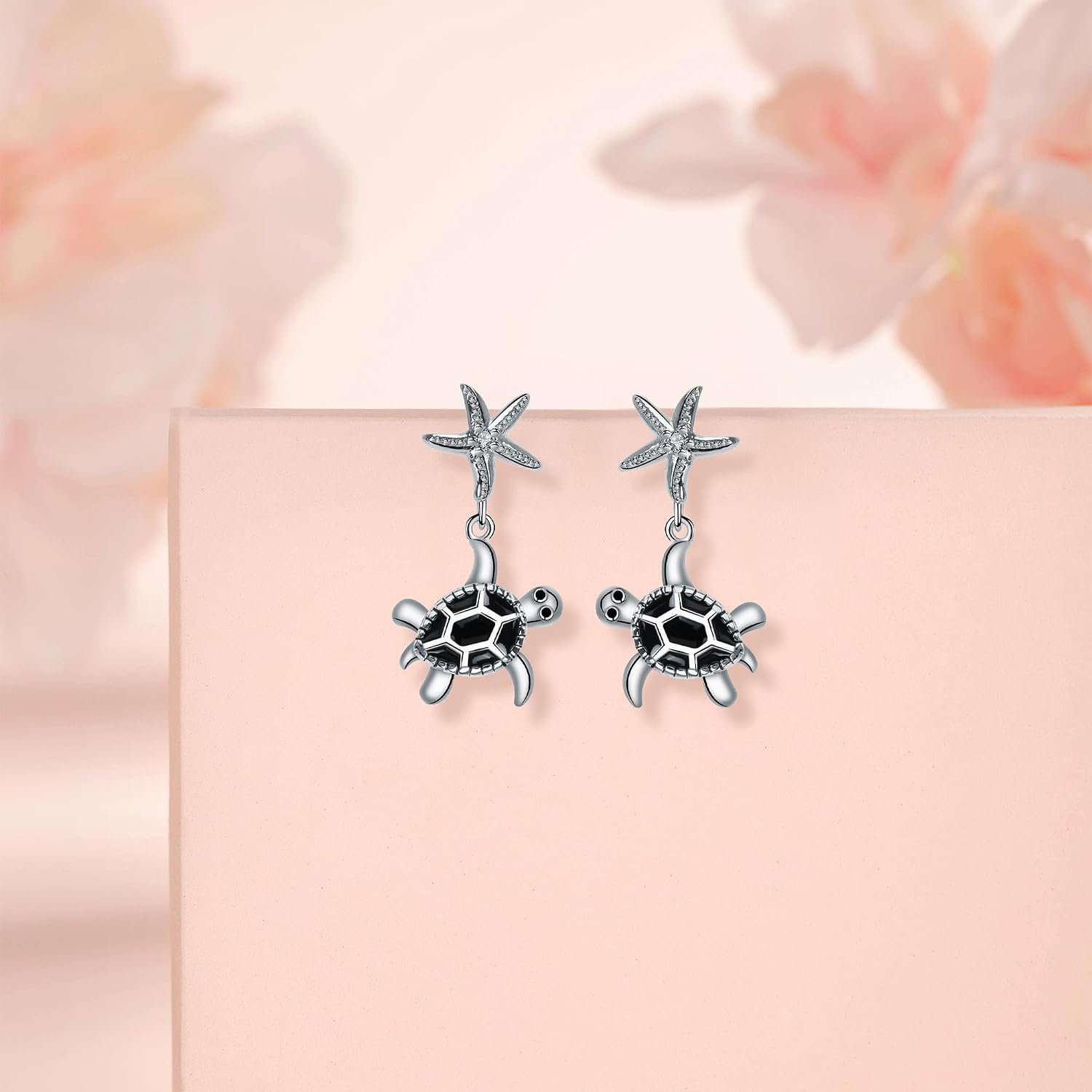Detalle 2 de Micory Damen hängende Ohrringe aus 925 Sterling Silber mit Schildkröten-Design