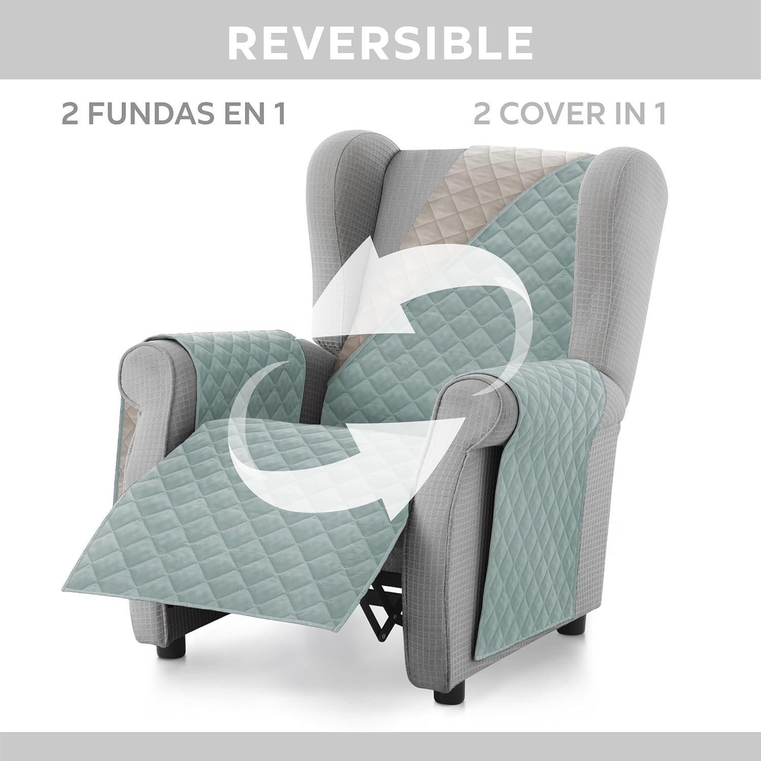 Detalle de Textilhome Copridivano Malu 1 posto con braccioli reversibile Acquamarine