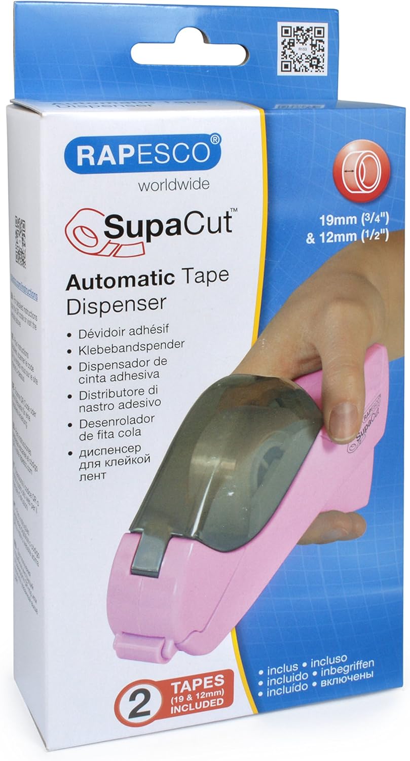 Detalle 2 de Rapesco 1441 SupaCut Dispenser di Nastro Adesivo con 2 Rotoli Rosa