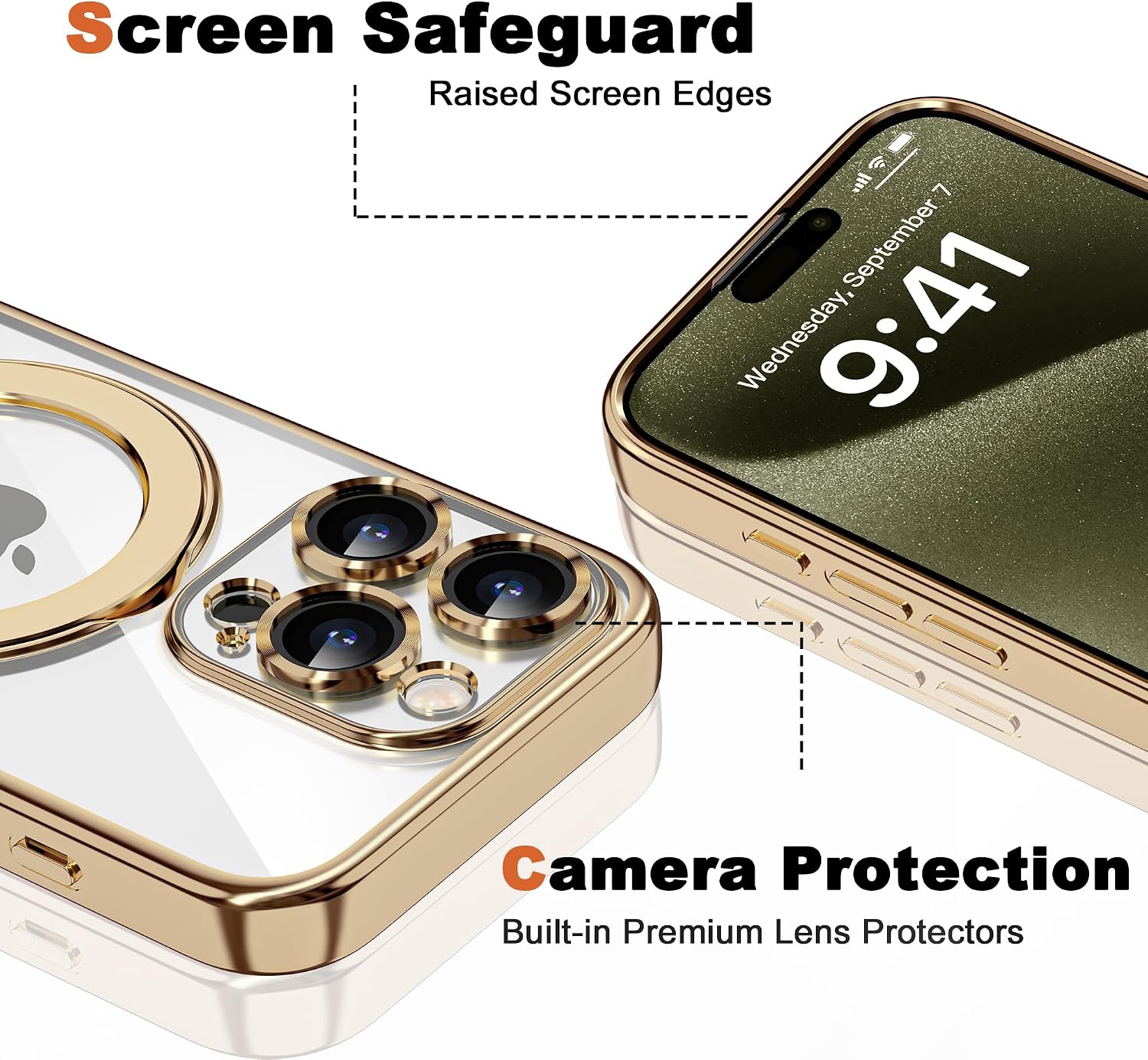 Thumbnail 6 de ETPESOK 1-EE-AKN-iphone14PRO-TDZD-GD Clear iPhone 14 Pro Case, Gold Trim, Ring Stand