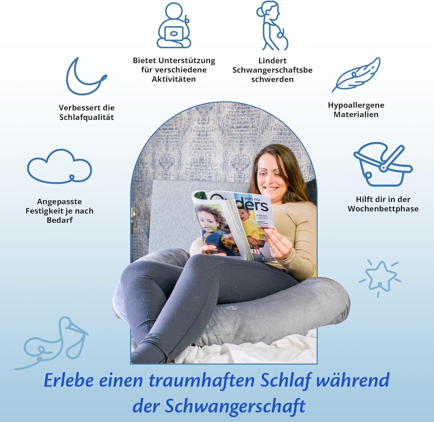 Thumbnail 2 de Ella Schwangerschaftskissen U‑Kissen 155 x 80 cm Grau