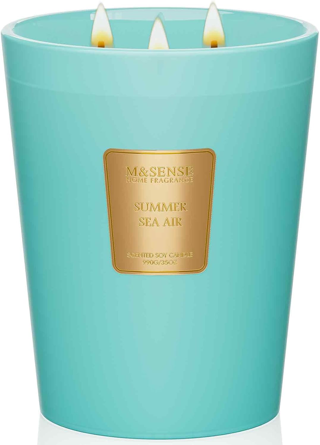 Detalle de M&SENSE Summer Sea Air Soy Candle, 35oz 3-Wick — Large Jar, 150-Hour Slow Burn