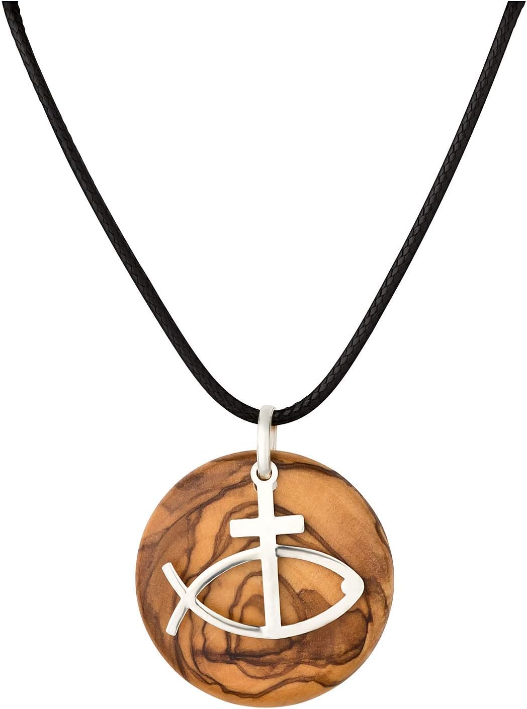Detalle de MaMeMi Kette mit Kreuz-Anhänger aus Olivenholz & Edelstahl – Symbol für Leben, Wachstum & Schutz