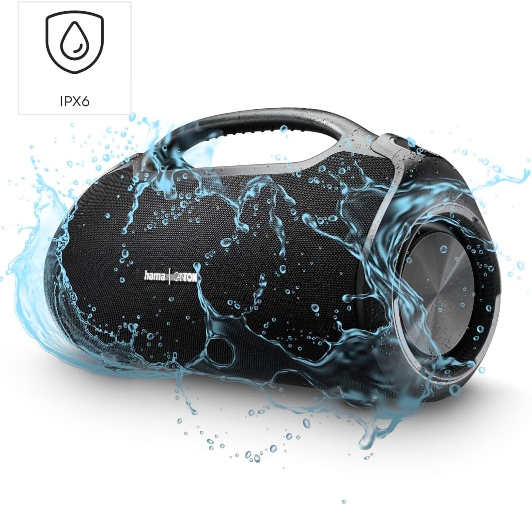 Detalle de Hama Bluetooth Lautsprecher Outdoor 120W (IPX6, App, 24h Akku, TWS, USB-C/3,5 mm/6,3 mm) schwarz