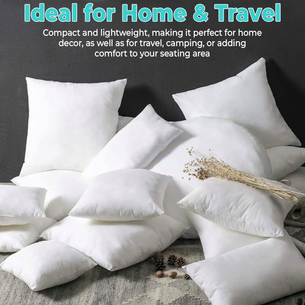 Detalle 2 de QUBA LINEN 18 x 18 Throw Pillow Insert – Pack of 2 White, Down Alternative