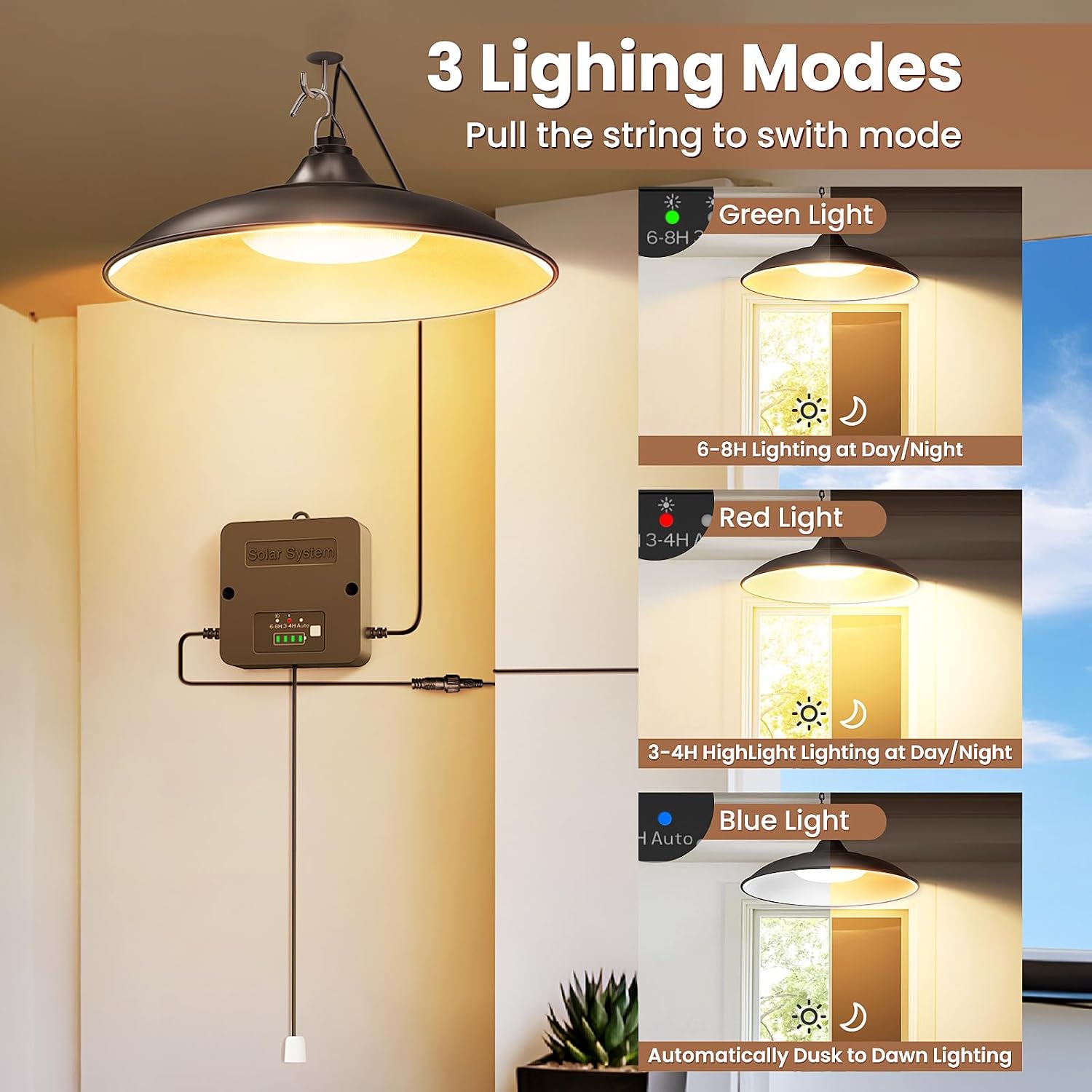 Thumbnail 4 de APILAB Solar Shed Pendant Light, 2000LM, 3000K, 3 Modes, IP65