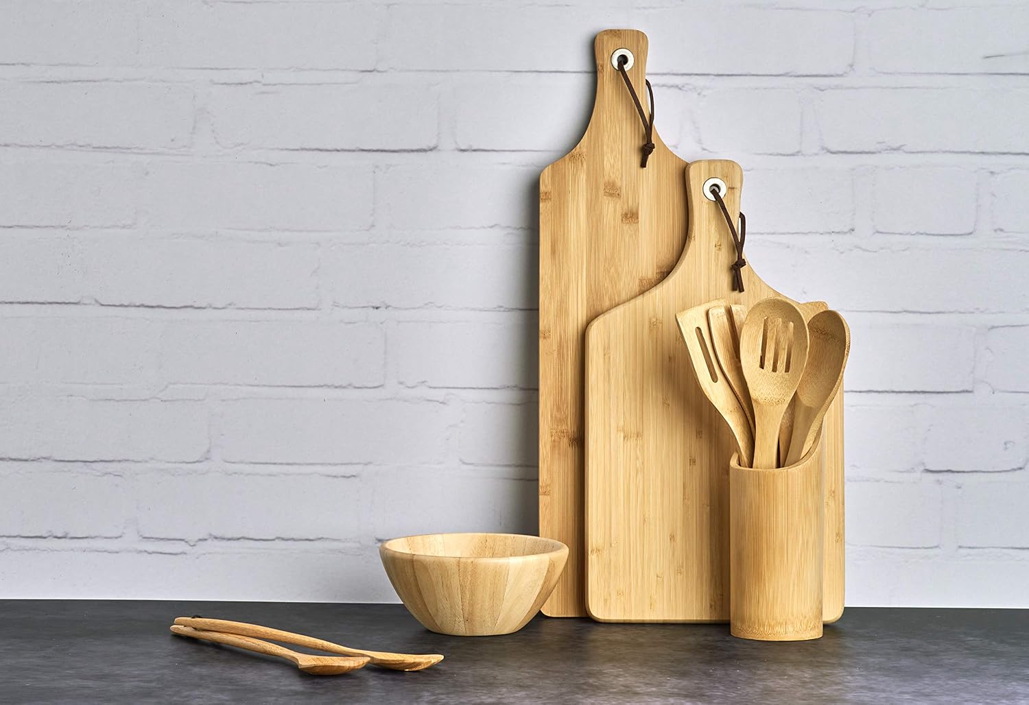 Detalle de Zeller 25274 keukengerei-set met bamboehouder, 7-delig, Ø 9 x 33 cm