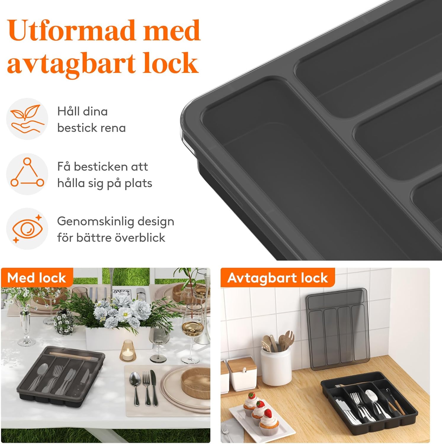 Detalle 2 de Lifewit 24099 besticklåda med lock, 5 fack, svart plast