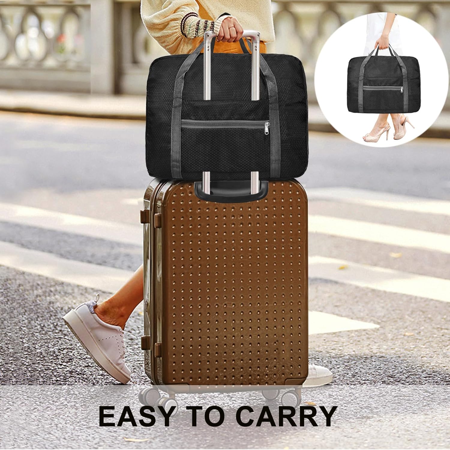Detalle 2 de for Easyjet Airlines Cabin Bag 45x36x20 – 30L Underseat Carry-On Duffel (Black, Foldable)