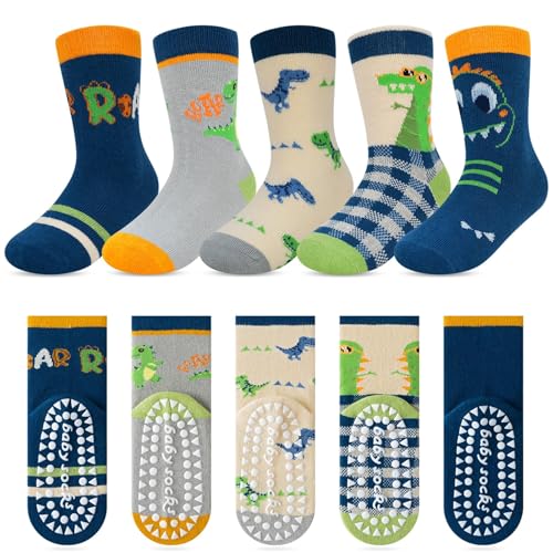 Detalle de Kyopp: 5 pares de calcetines antideslizantes para niños y niñas (6-8 años) con motivos de animales