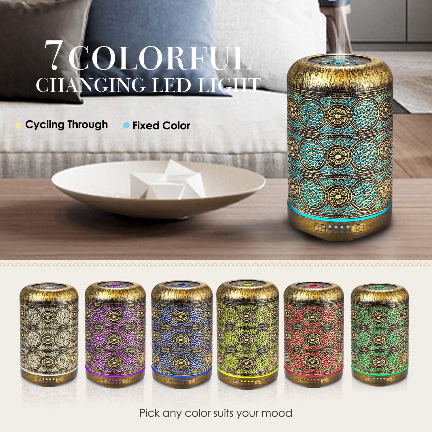 Thumbnail 2 de Salking Diffusore di Oli Essenziali 260 mL in Metallo — Umidificatore per Aromaterapia con 7 Colori e LED Vintage