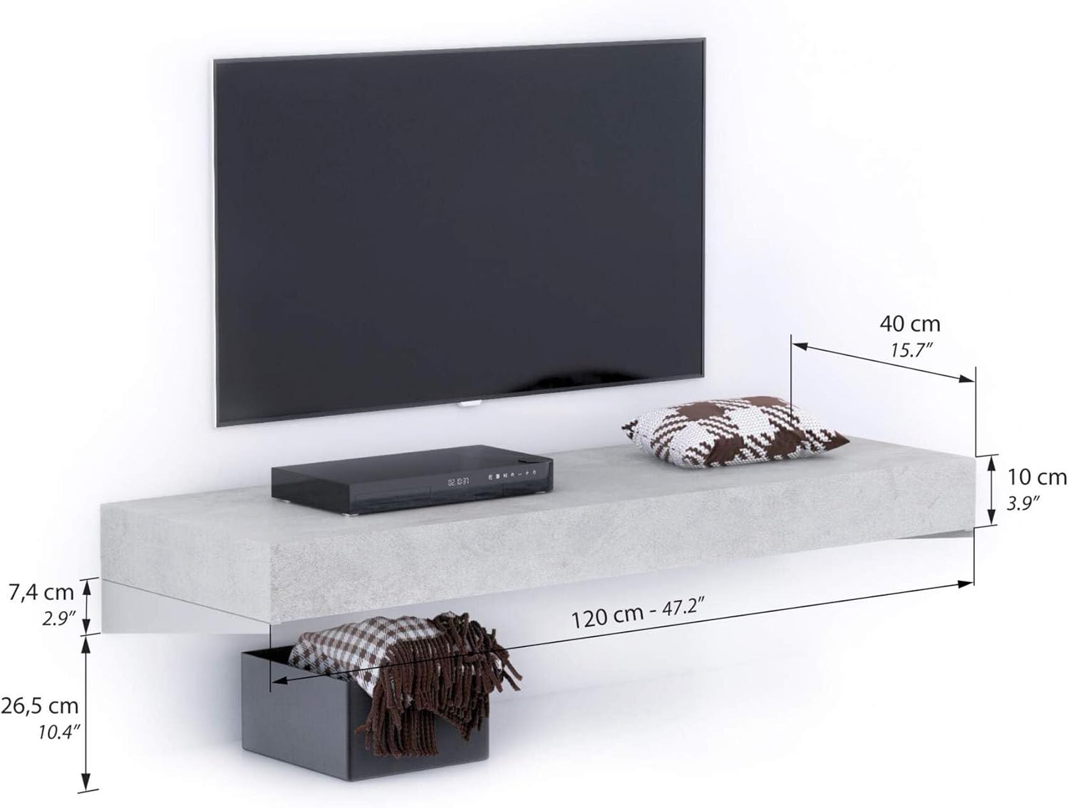 Thumbnail 5 de Mobili Fiver Support TV Mural Evolution 120x40 — Gris Béton, Made in Italy