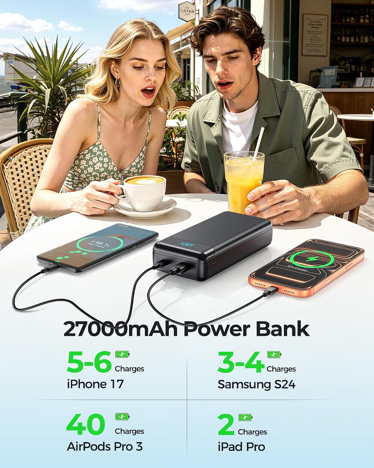 Detalle de Power Bank 27000mAh with PD20W and Built-in Cables
