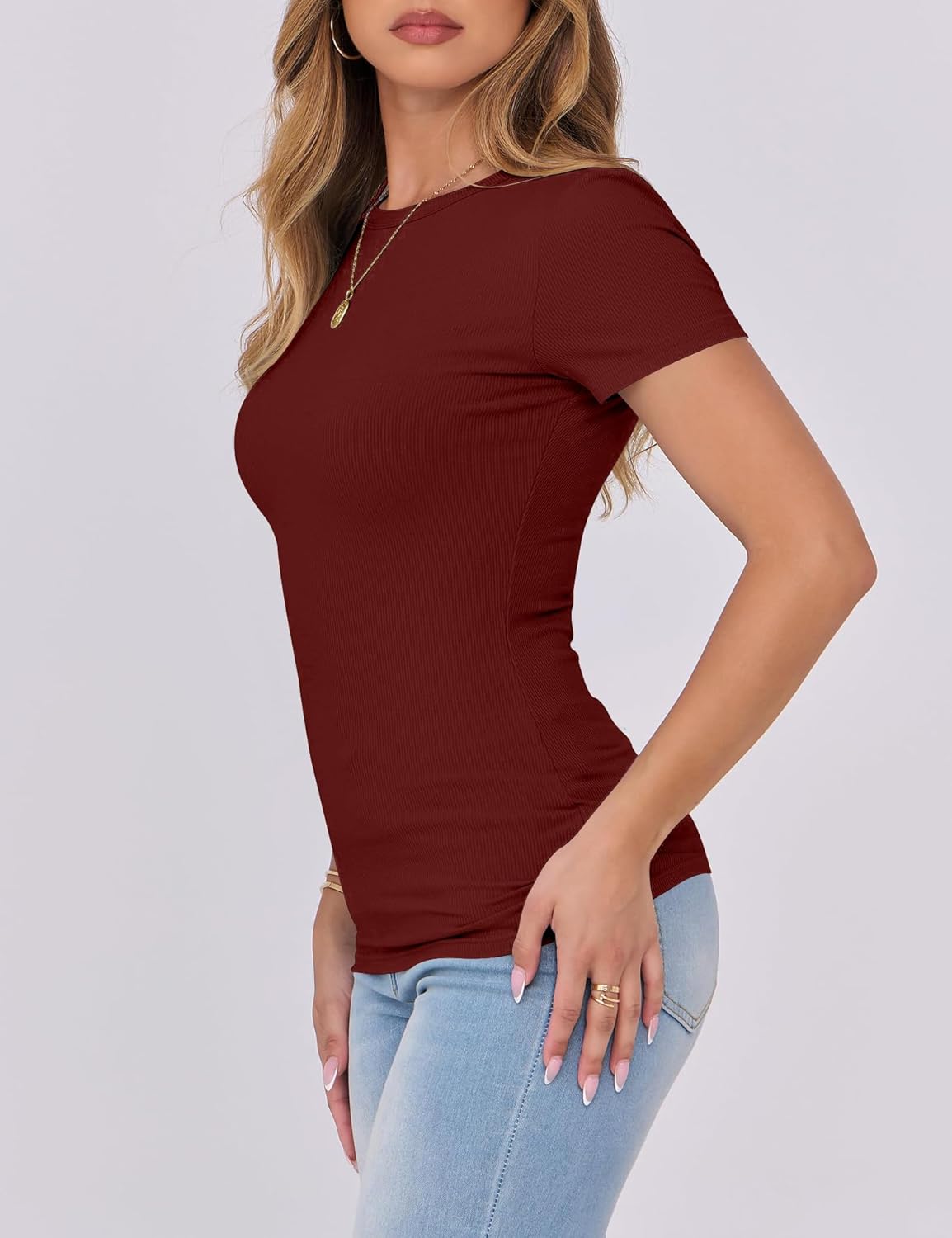 Thumbnail 2 de DUOEASE Damen Slim-Fit T-Shirt mit Rundhalsausschnitt – Kurzarm für Sommer-Outfits