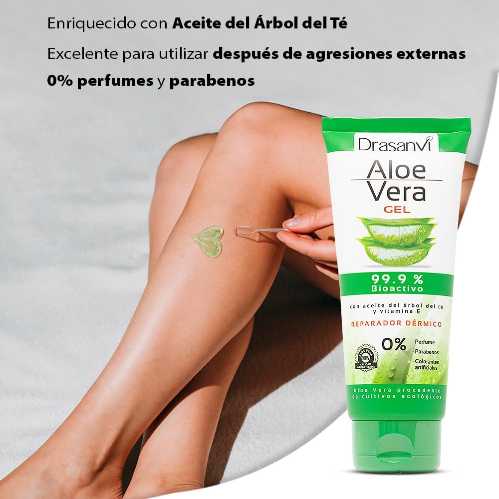 Detalle de DRASANVI Gel Aloe Vera con Árbol de Té y Vitamina E 🌿 Hidratación y Reparación