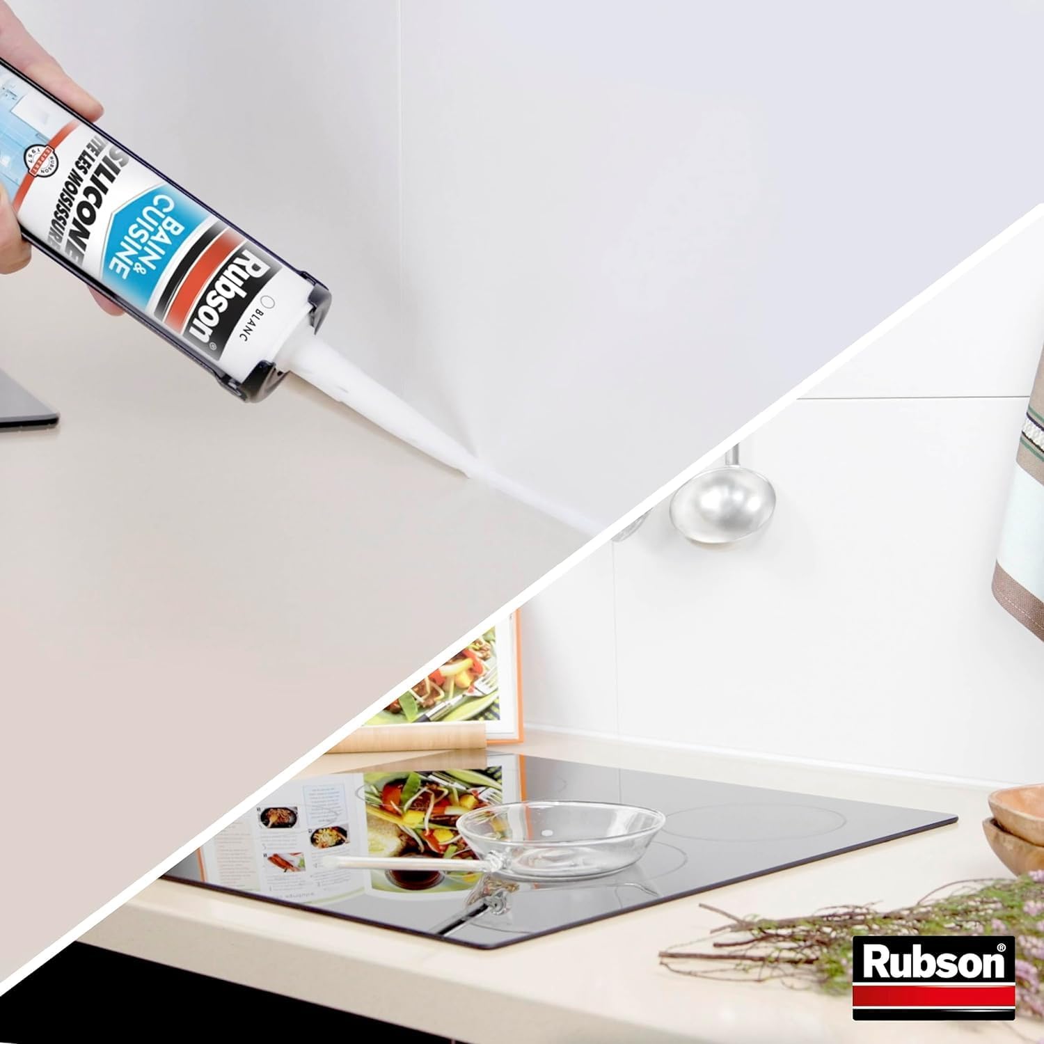 Thumbnail 5 de Rubson Mastic Bain & Cuisine Pure Silicone Anti-Moisissures Blanc – Lot de 2 cartouches 280 ml