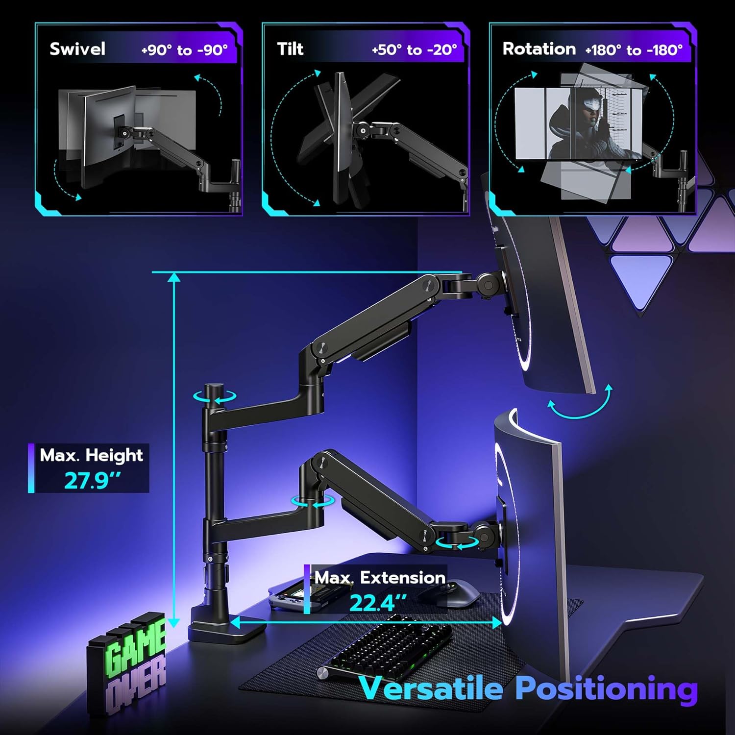 Thumbnail 3 de ARES WING Dual Monitor Arm Desk Mount for 17-49 Inch Ultrawide Monitors