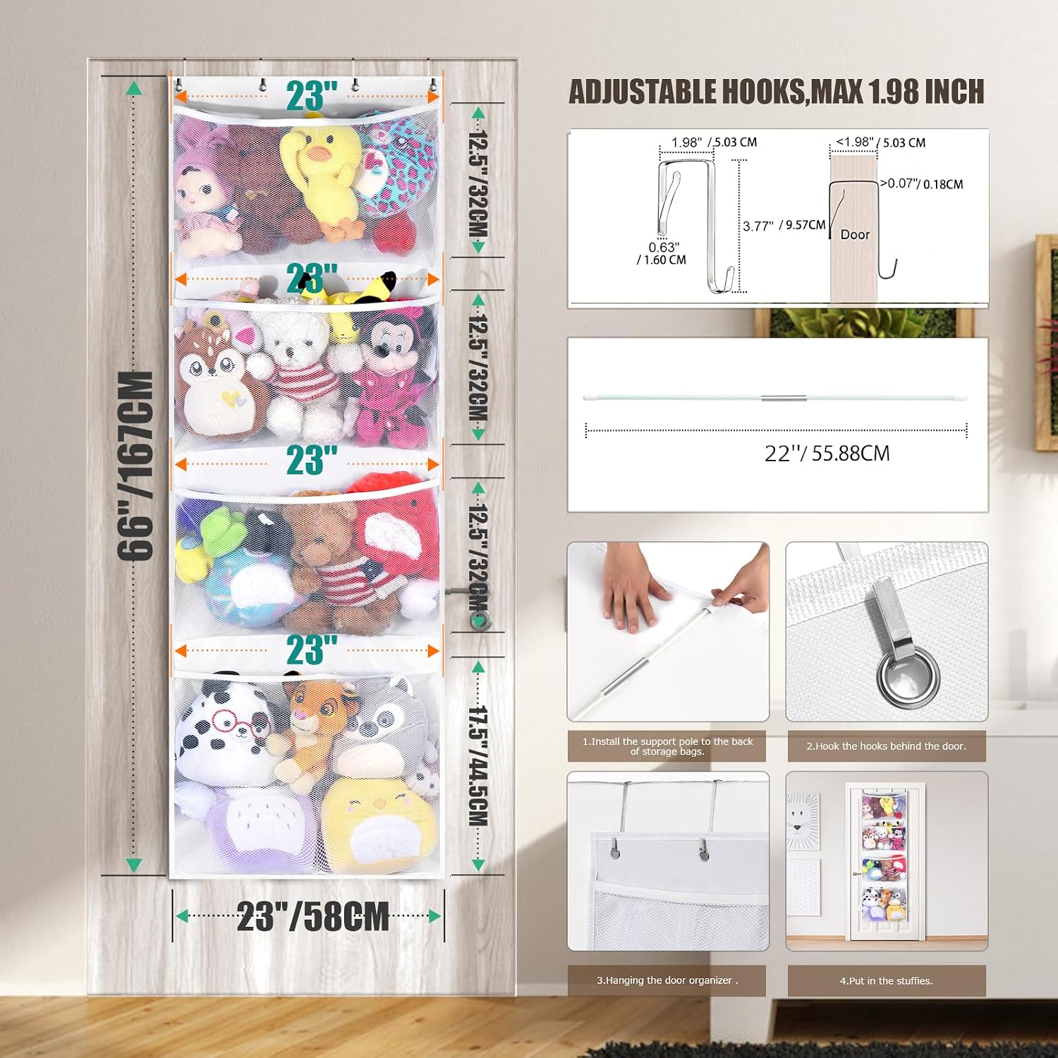 Detalle 2 de Over Door Teddy Hammock 66" x 23" Storage Net