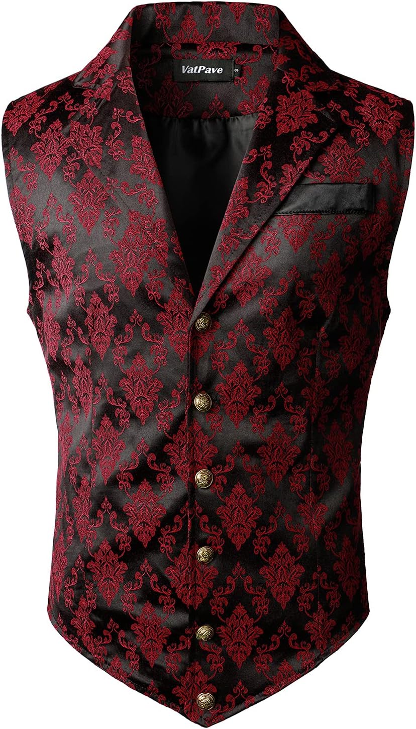 Detalle de VATPAVE Herren Viktorianischer Anzug Weste – Steampunk Gothic, ärmellos, V-Ausschnitt