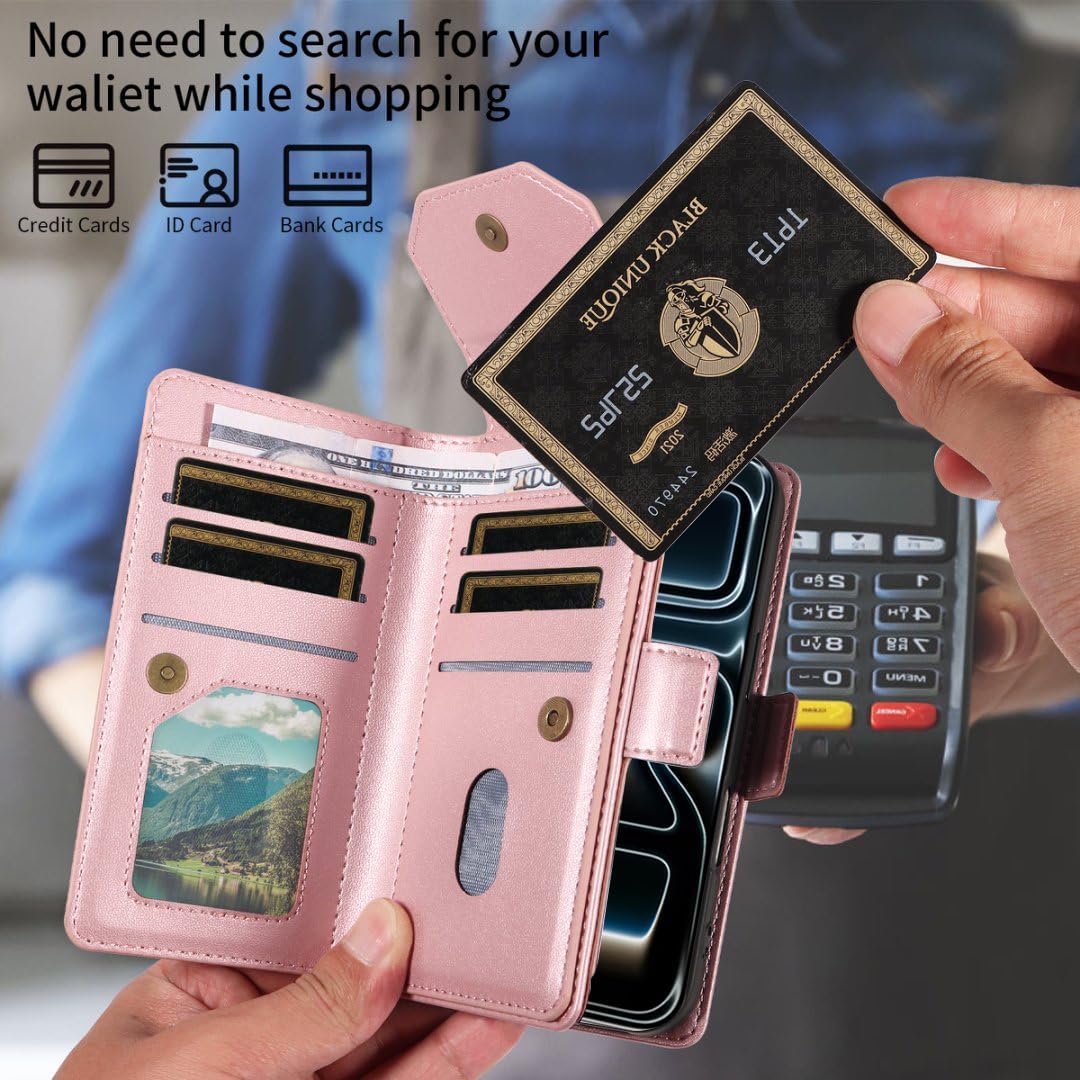Thumbnail 2 de Asuwish Wallet Case with Screen Protector for iPhone 17 Pro Max 6.9" – Pink