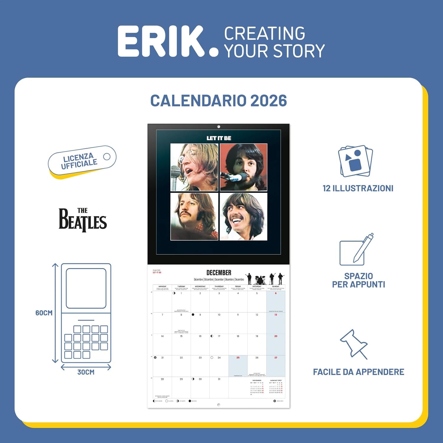 Thumbnail 2 de Grupo Erik Calendario da muro The Beatles 2026 30x30 cm 🗓
