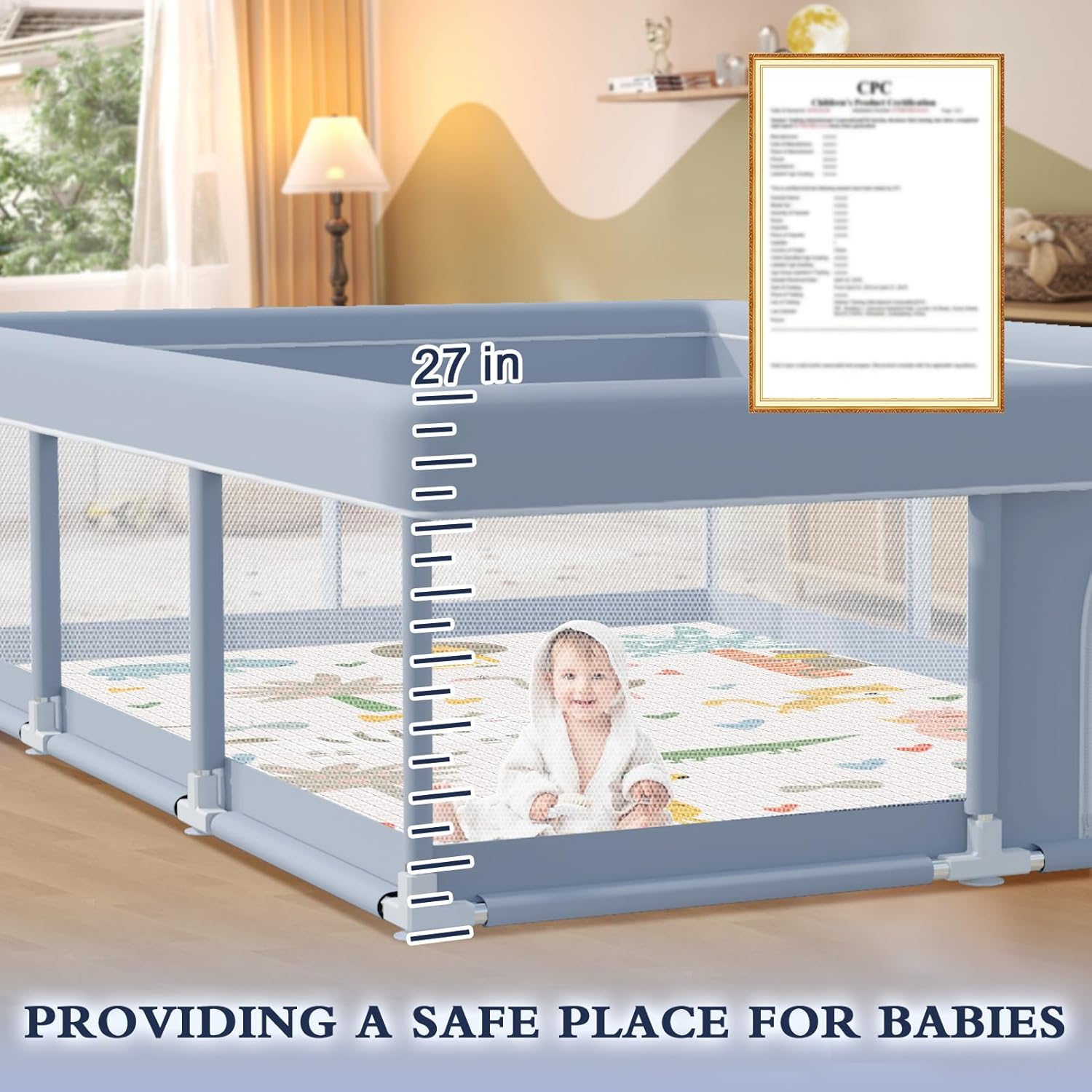 Thumbnail 3 de XVISHX 74 x 50 Inch Baby Playpen with Mat, Baby Playard for Indoor & Outdoor Use (Grey)