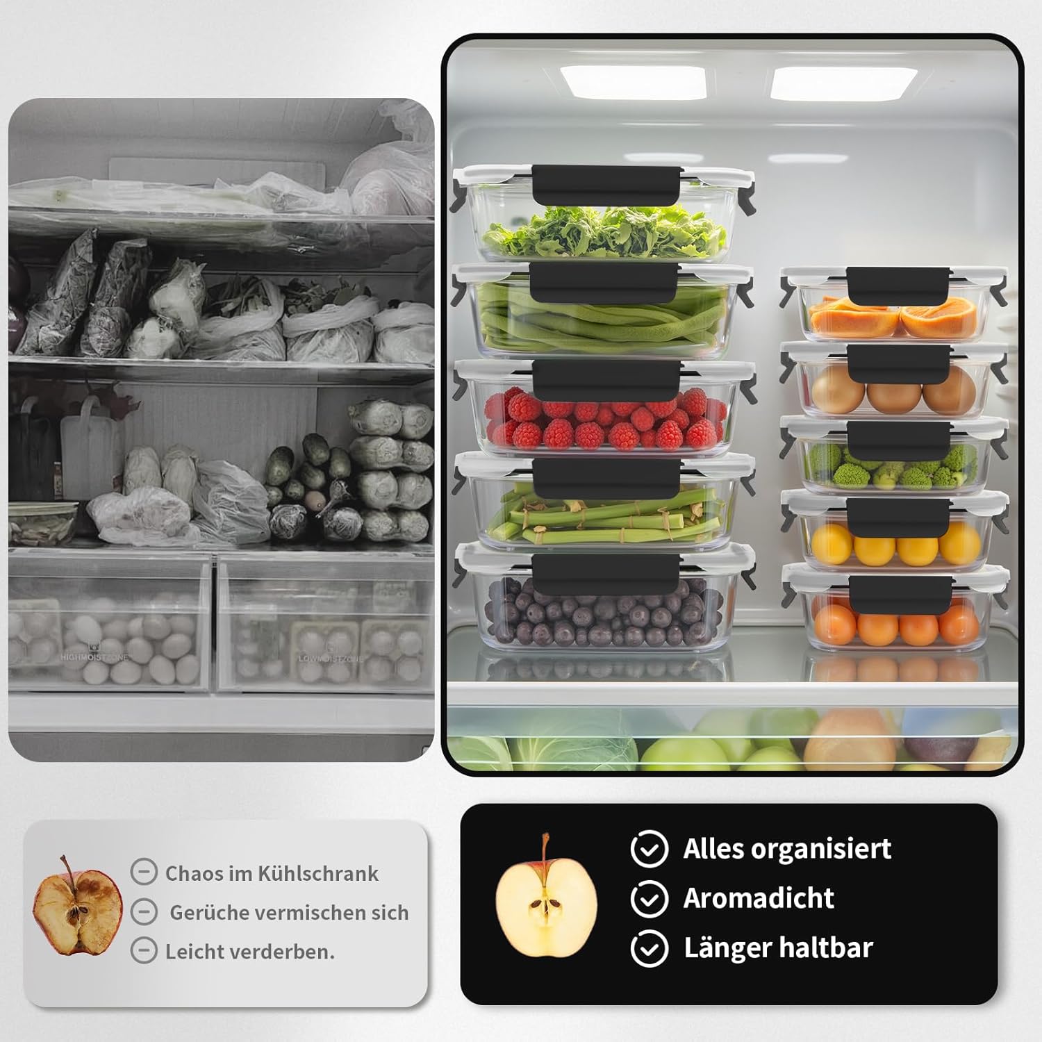 Thumbnail 5 de Fenger Brotdosen-Set aus Borosilikatglas mit Deckeln – 20-teilig (10× 370 ml + 10× 1.040 ml), auslaufsicher