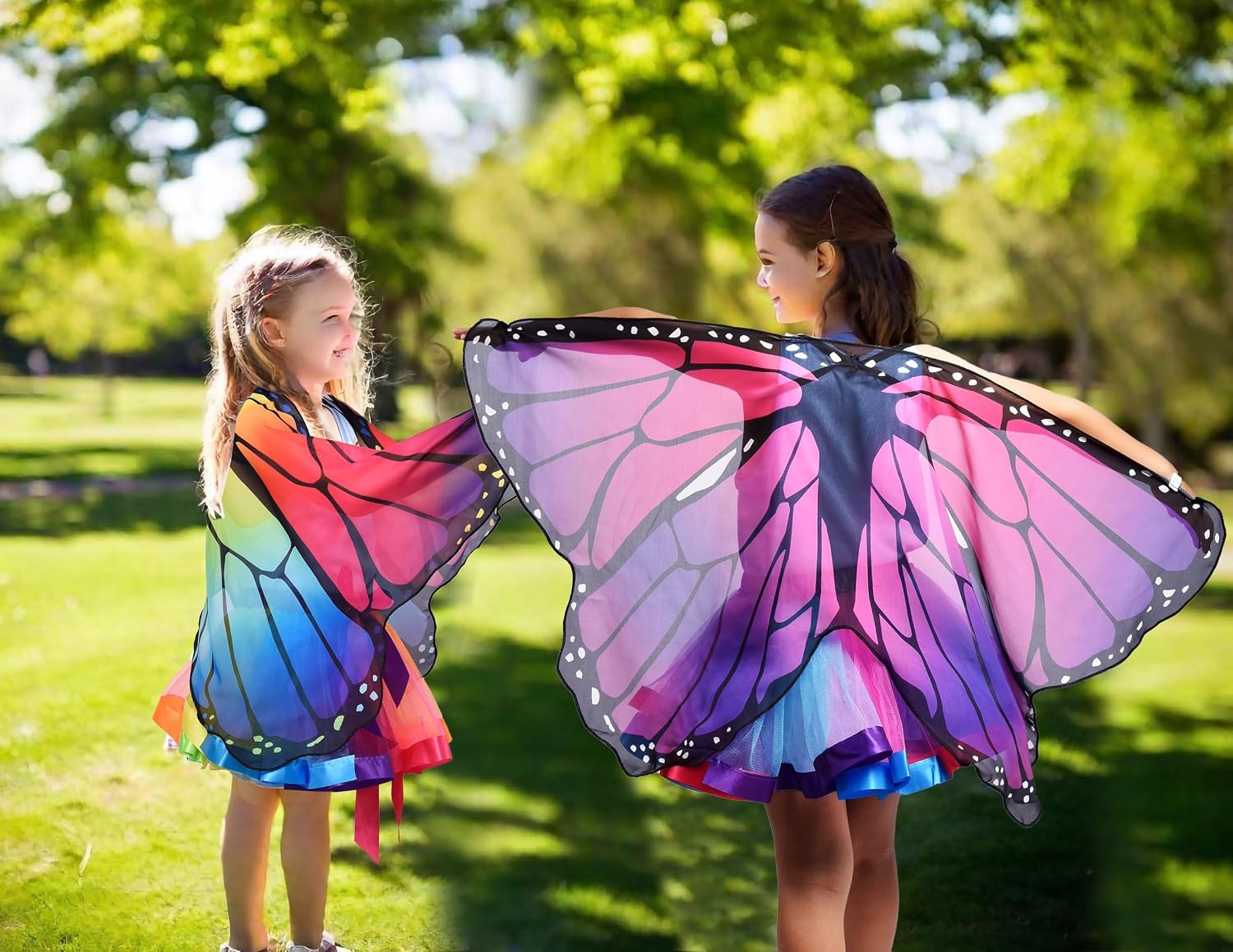Detalle 2 de Aimeiar Butterfly Costume for Girls with Chiffon Wings and Rainbow Tutu