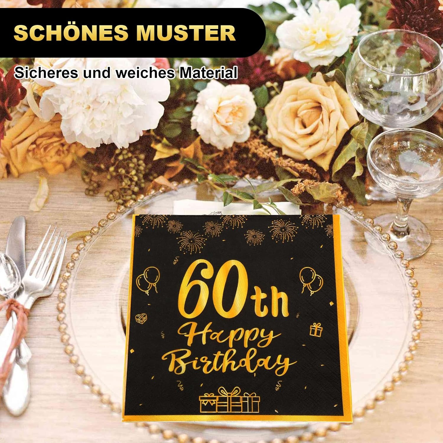 Thumbnail 3 de ZYNERY 60 Stück Servietten schwarz-gold 🍽️