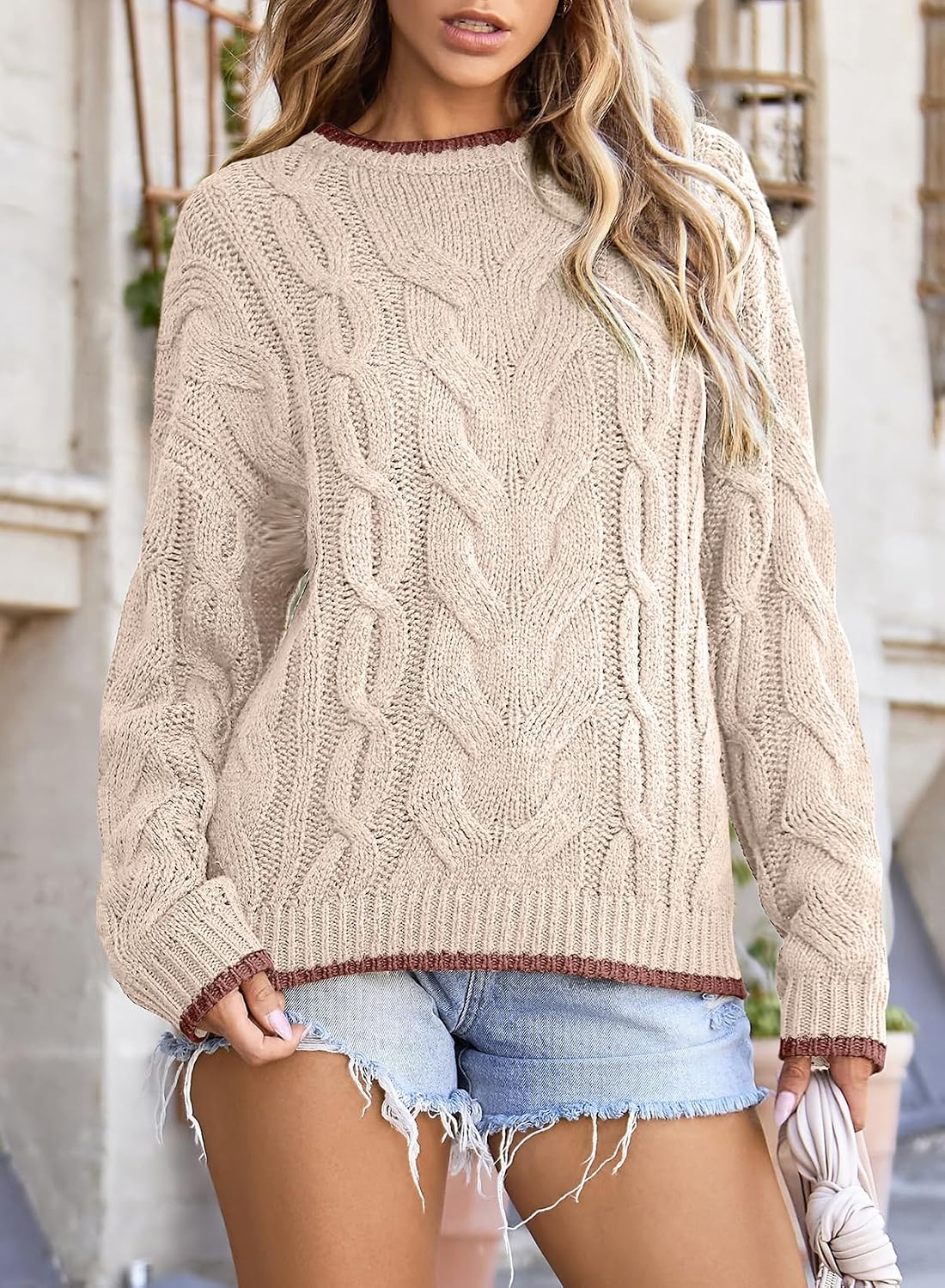 Detalle 2 de EVALESS Sweater Trendy Crewneck Color Block Knitwear