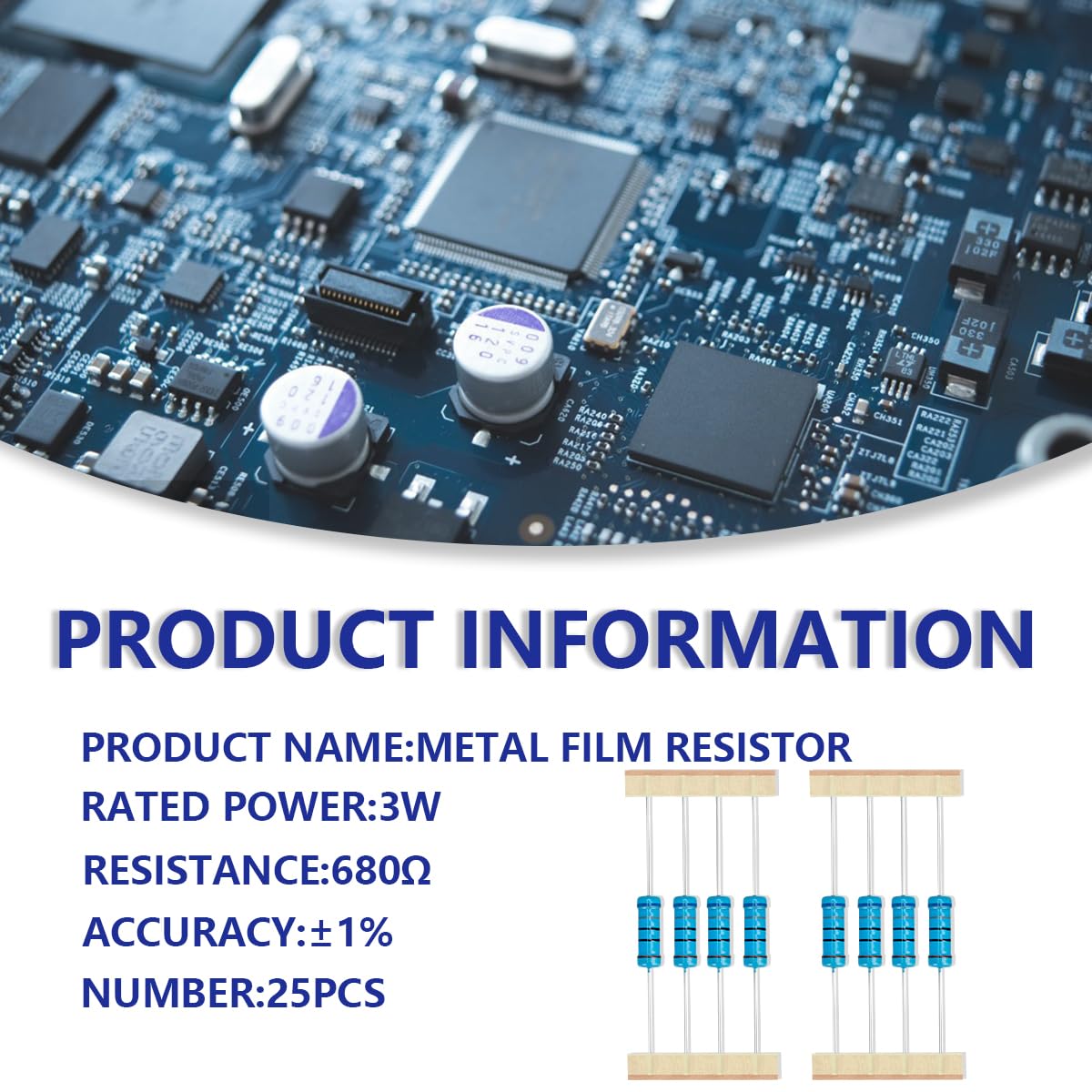 Thumbnail 1 de Innfeeltech 25 Pcs 3W 1% Tolerance 680 Ohm Metal Film Resistors for DIY Projects and Experiments
