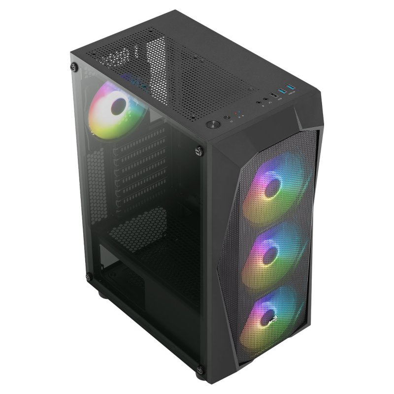 Detalle de Aerocool Falcon ARGB Cristal Templado USB 3.0 Negra: semitorre con flujo de aire y iluminación ARGB
