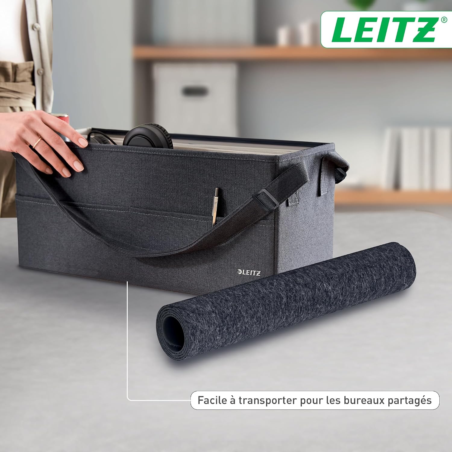 Detalle de Tapis de bureau Leitz grand format en feutre 70x36 cm – Sous-main antidérapant gris